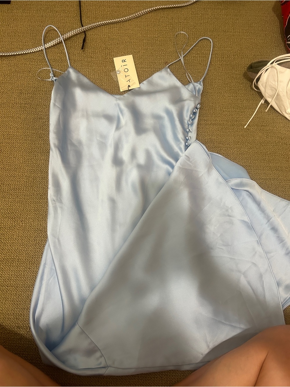 Atoir Powder Blue Satin Slip Dress with Spaghetti Straps - Picture 3 of 5